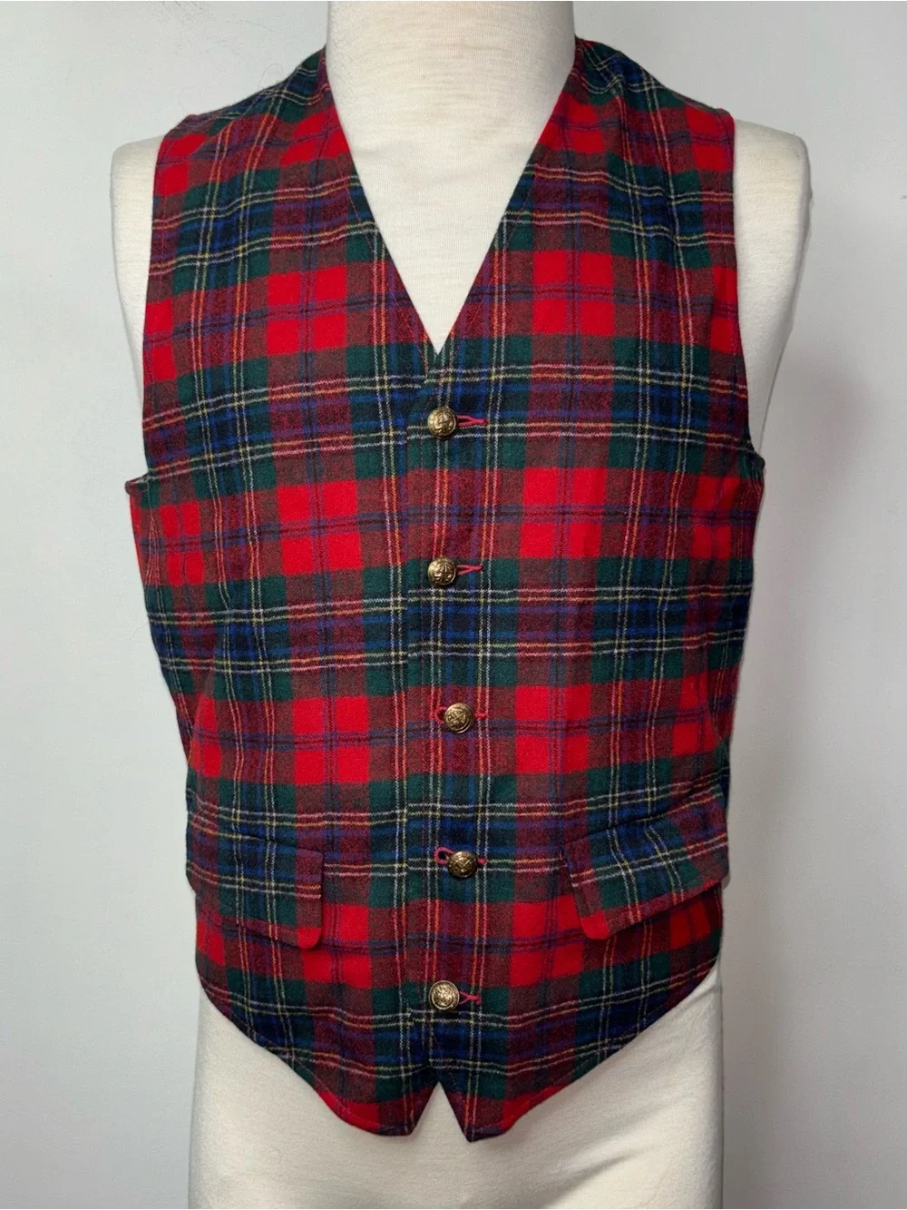 Vintage Pendleton Wool Vest Men's 40 Red Tartan Scottish Plaid Buttons Pockets